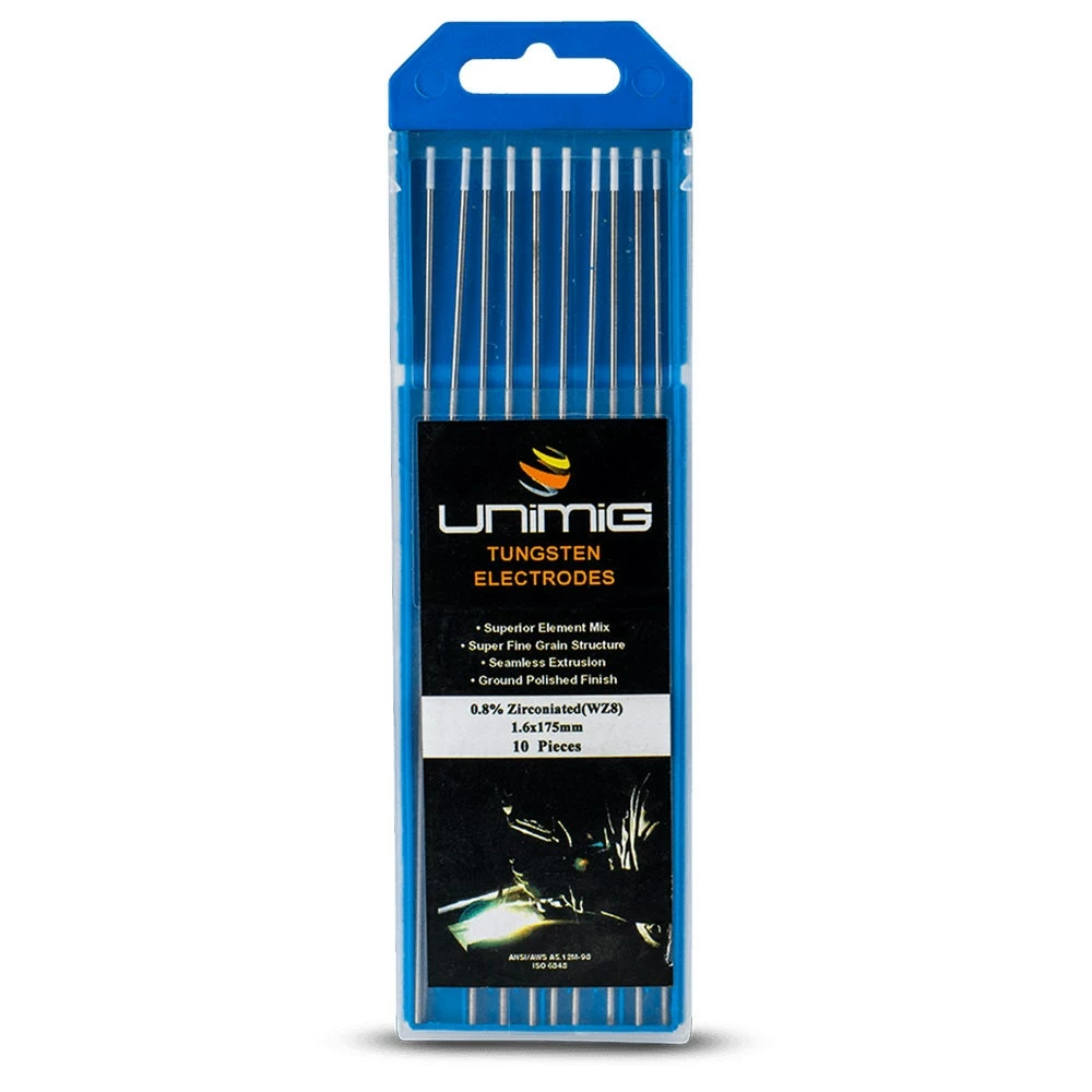 UNIMIG 1.0mm WZ8 0.8 Percent Zirconiated Tungsten Electrodes - 10 Pack PTR0006-10 1 UNIMIG 1.0mm WZ8 0.8 Percent Zirconiated Tungsten Electrodes - 10 Pack PTR0006-10