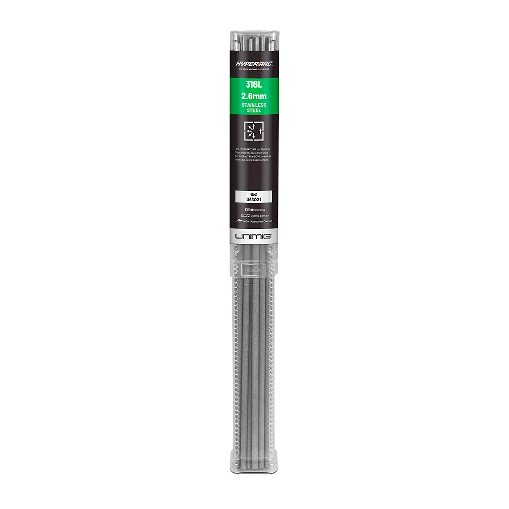 UNIMIG 2.6mm HYPERARC 316L Stainless Steel Electrodes U63021 1 UNIMIG 2.6mm HYPERARC 316L Stainless Steel Electrodes U63021
