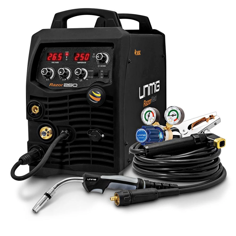 UNIMIG Razorweld 250A Arc/Tig Inverter Welder W. Lead Set, Torch And Regulator KUMJRRW250MIG 1 UNIMIG Razorweld 250A Arc/Tig Inverter Welder W. Lead Set, Torch And Regulator KUMJRRW250MIG
